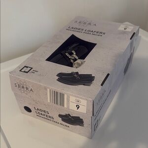 Serra Black Ladies Loafers with Gold Accent